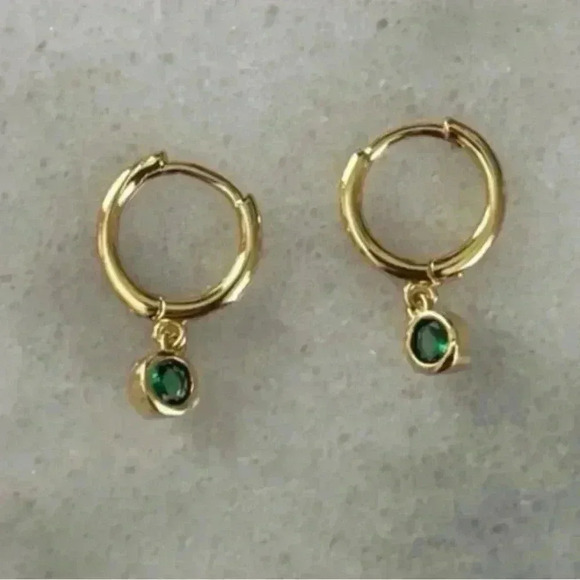 Modest Lu Jewelry - COPY - Gold Green Crystal Dangle Huggie Hoop Earrings